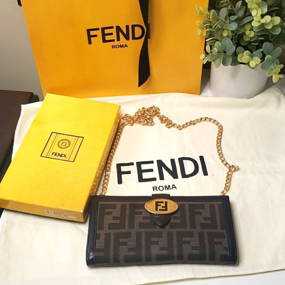 FENDI Zucca FF Monogram Wallet On Chain Crossbody Bag